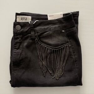 Black jeans with rhinestone fringe pockets NWT size 10